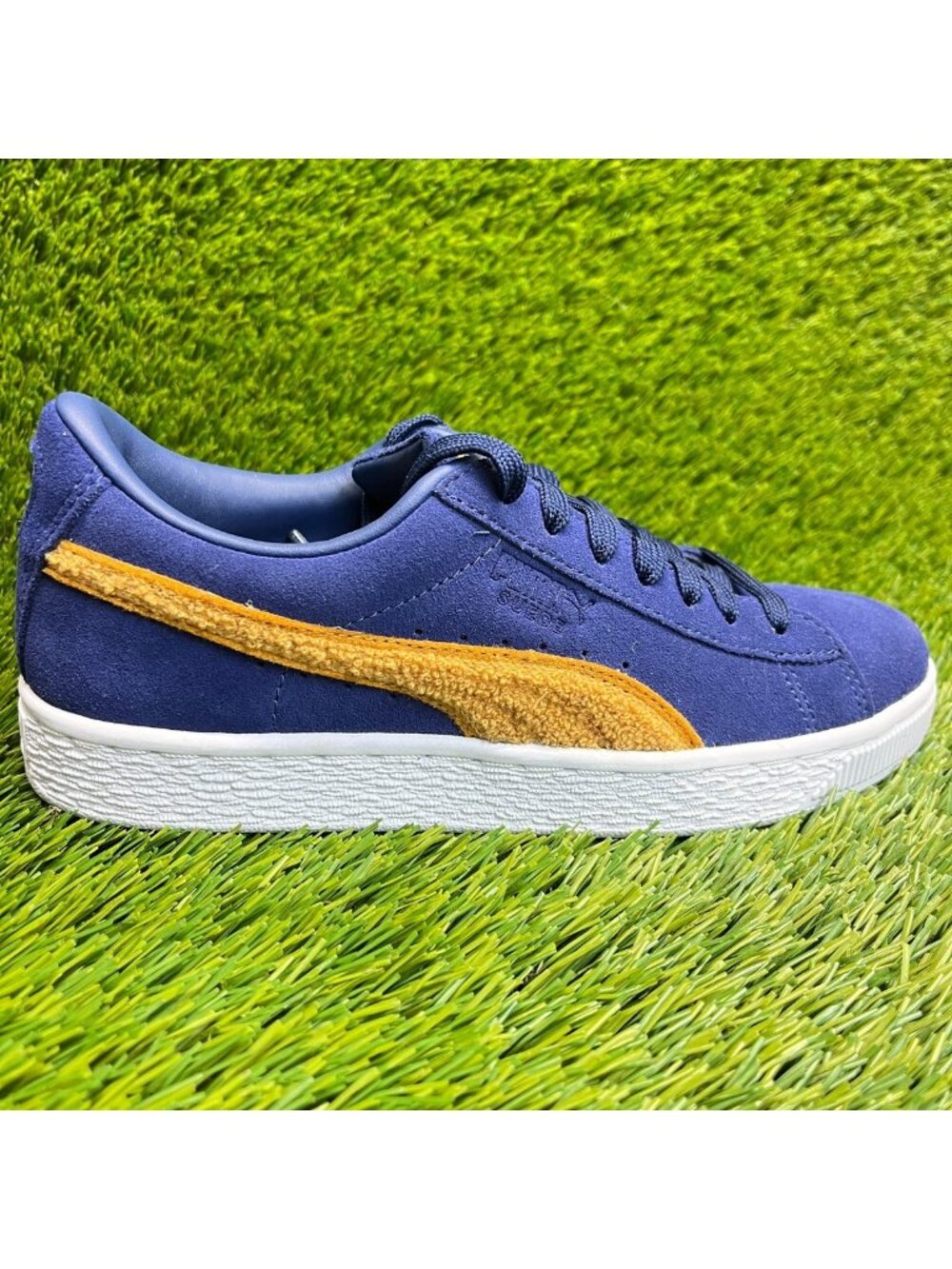 Puma Suede Low Boys Size 5C Blue Gold White Athletic Walking Shoes Sneakers